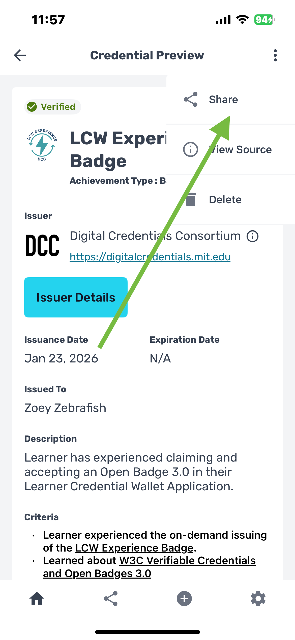 Accept or decline credential